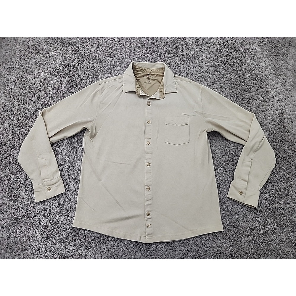 Fanatics Button Up Shirt Mens M Beige Long Sleeve Chest Pocket Outdoor Utility